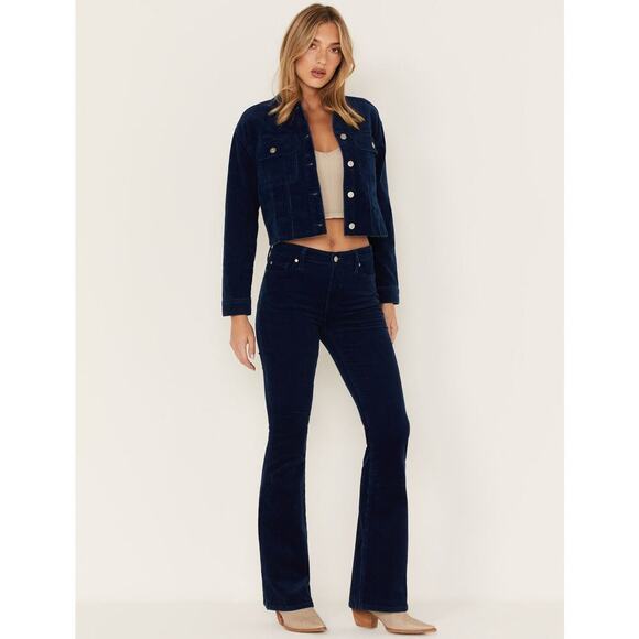 Cleo + Wolf Women's Corduroy Jeans Size 29 Navy Blue High Rise Bootcut‎ Flare - Picture 1 of 16